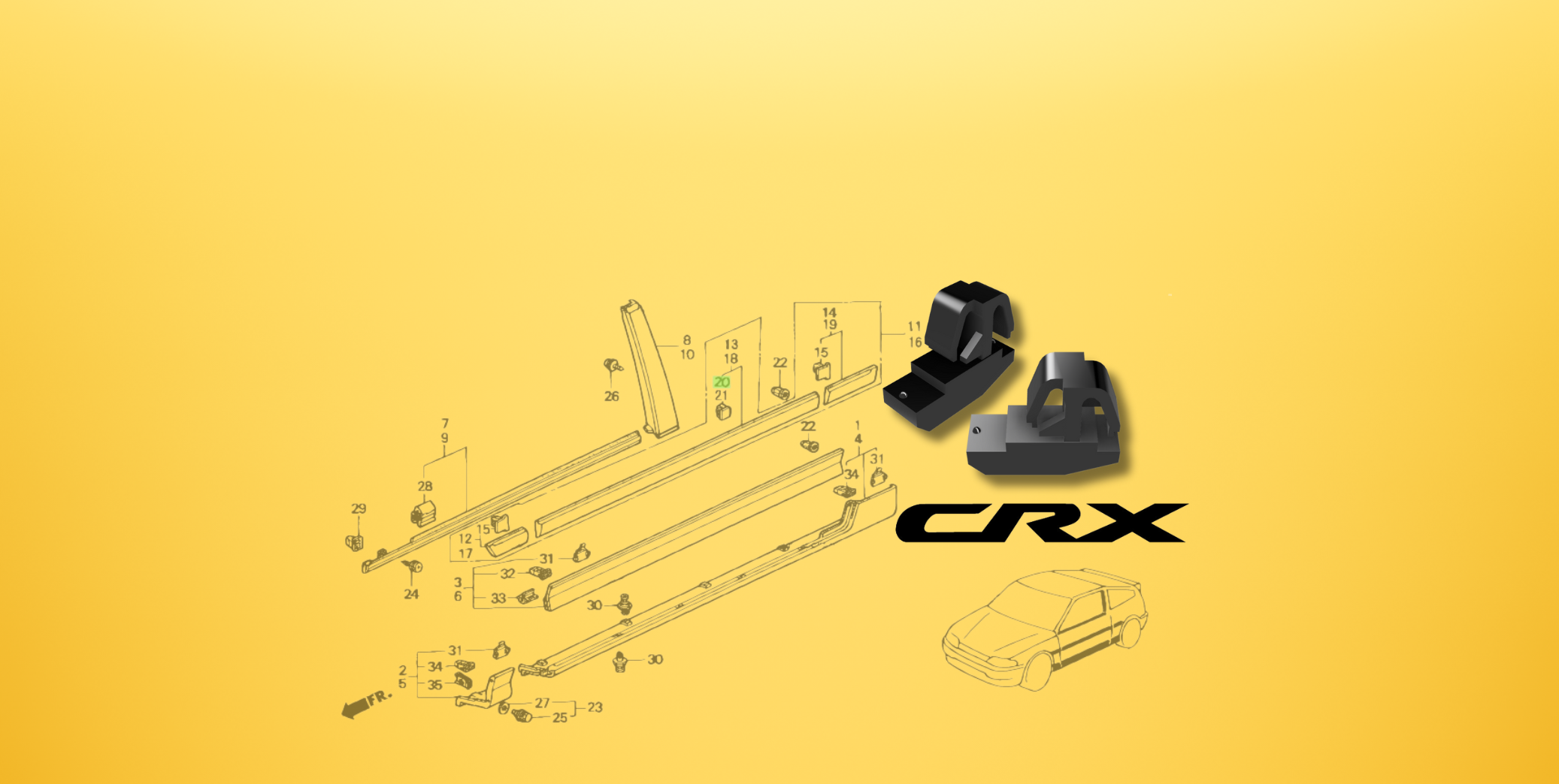 Honda CRX Door Molding Clips